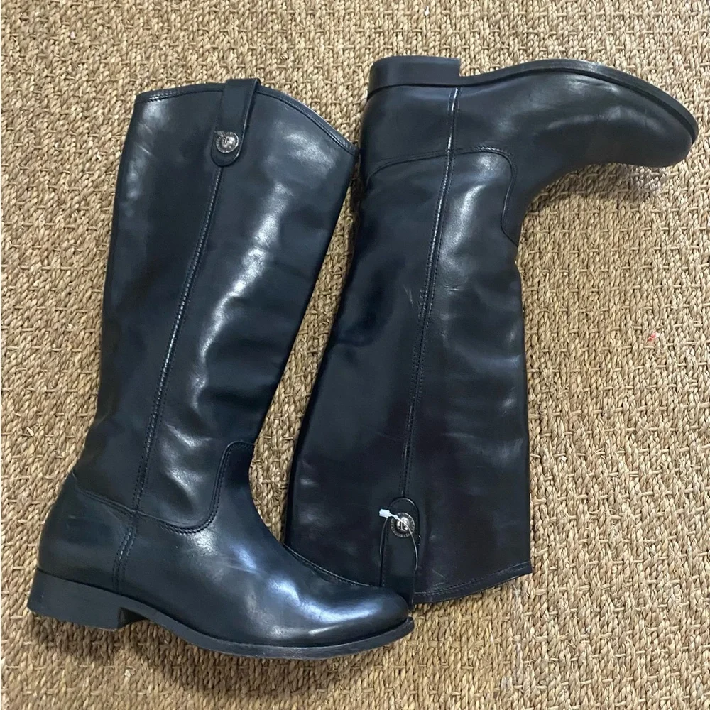 Frye Melissa Size 7.5 Black Knee High Leather Riding Boots Excellent Condition